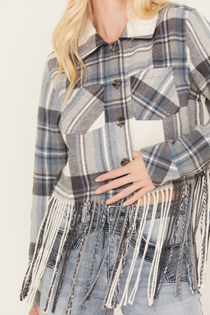 Special Offer Idyllwind Women's Walker Cropped Fringe Shacket Jacket | Navy