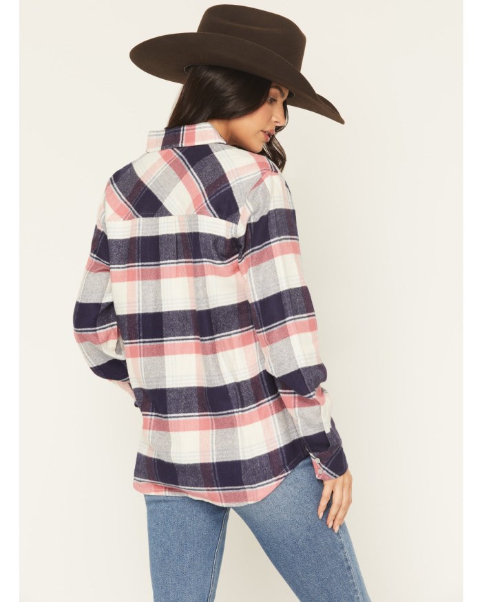 Special Offer Idyllwind Women's Skip Jack Plaid Print Long Sleeve Snap Flannel Shirt | Indigo