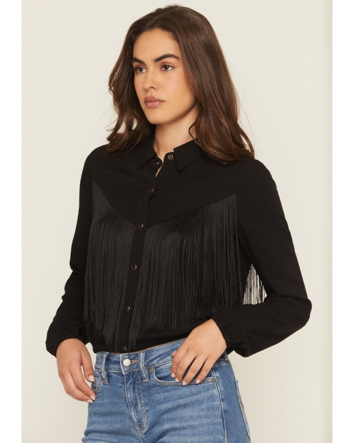 Special Offer Idyllwind Women's Richfield Fringe Long Sleeve Snap Western Shirt | Black