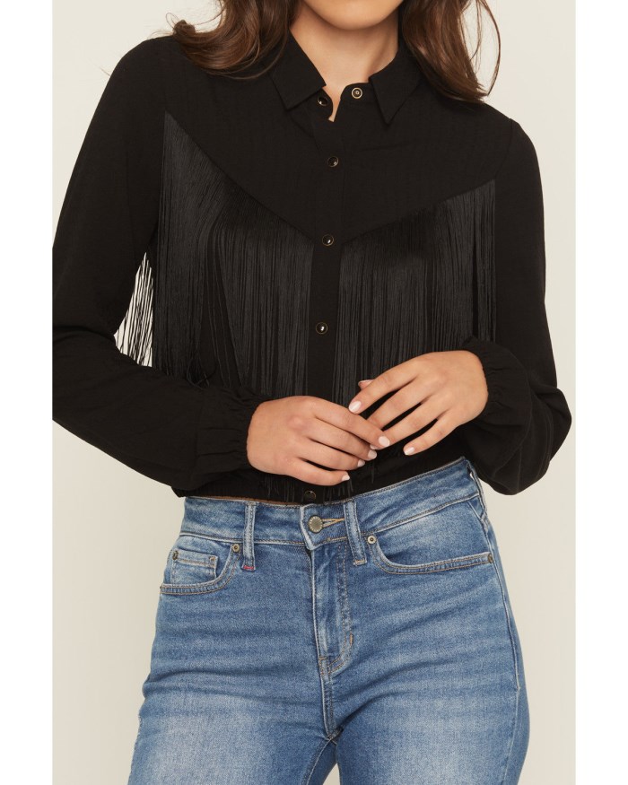 Special Offer Idyllwind Women's Richfield Fringe Long Sleeve Snap Western Shirt | Black