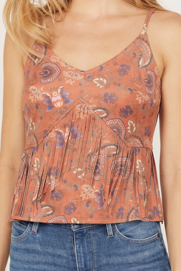 Special Offer Idyllwind Women's Golden Road Print Fringe Top | Pecan