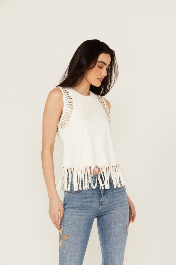 Special Offer Idyllwind Women's Lillian Studded Fringe Faux Suede Tank Top | Ivory