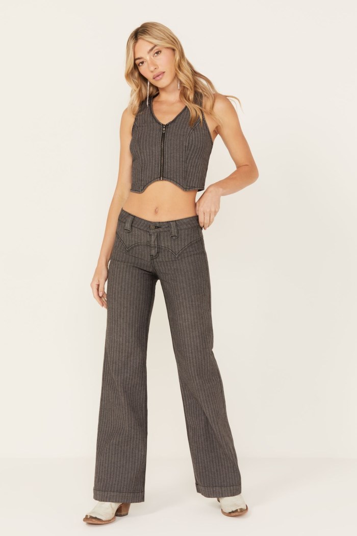 Special Offer Idyllwind Women's Annex Herringbone Revel Mid Rise Stretch Trouser Pants | Black