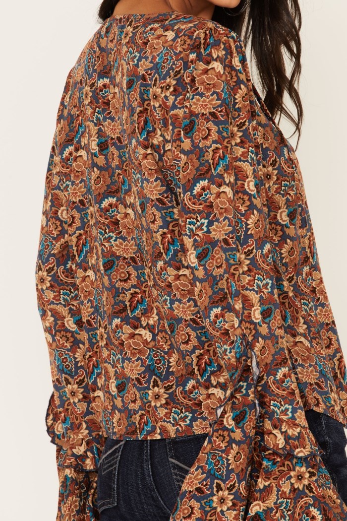 Special Offer Idyllwind Women's Rouge Paisley Print Lace Up Top | Dark Blue