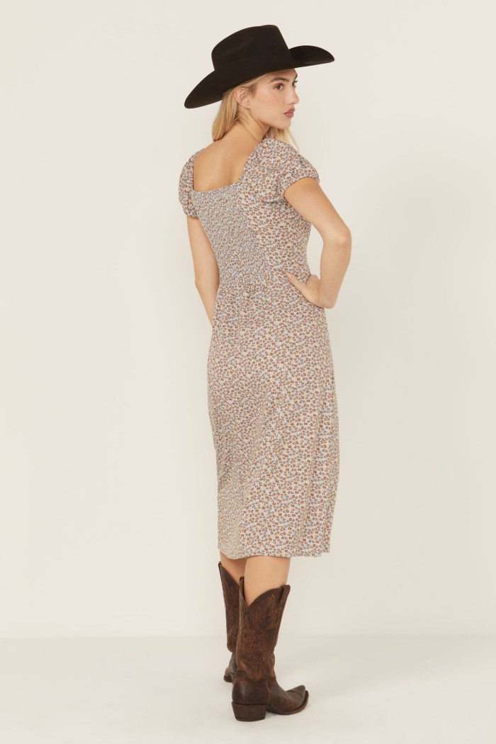 Special Offer Idyllwind Women's Beth Ditsy Print Puff Sleeve Midi Dress | Caramel