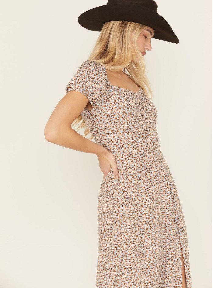 Special Offer Idyllwind Women's Beth Ditsy Print Puff Sleeve Midi Dress | Caramel