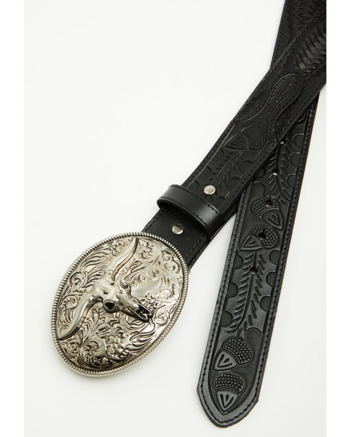 Special Offer Idyllwind Women's Denver Embossed Leather Steer Head Buckle Belt | Black