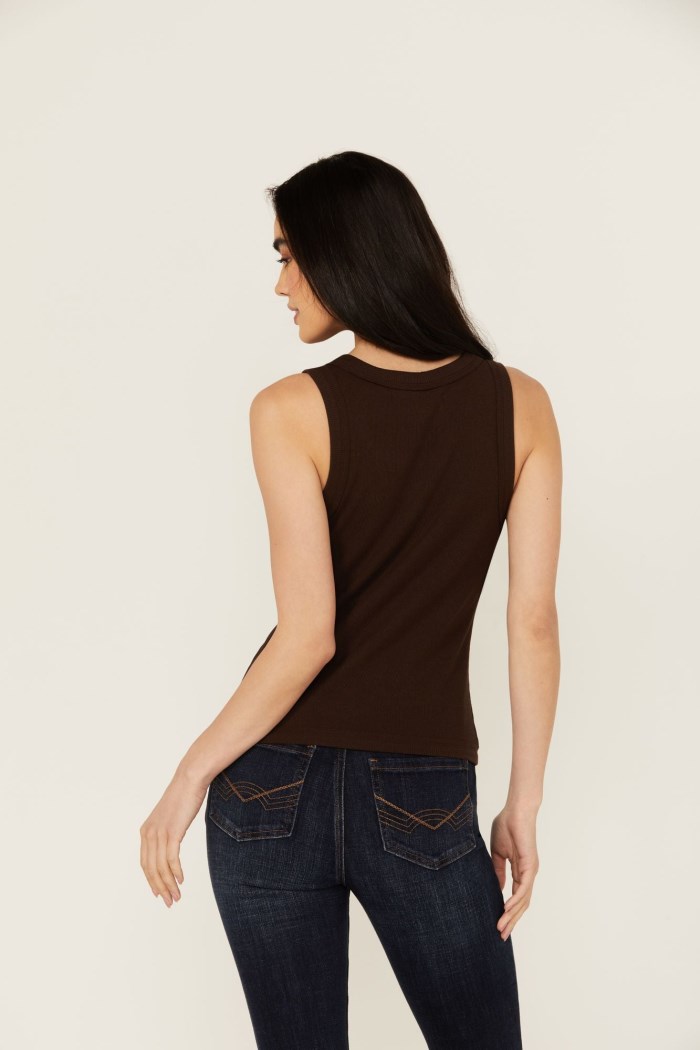 Special Offer Idyllwind Women's Edna Button Front Ribbed Tank | Dark Brown
