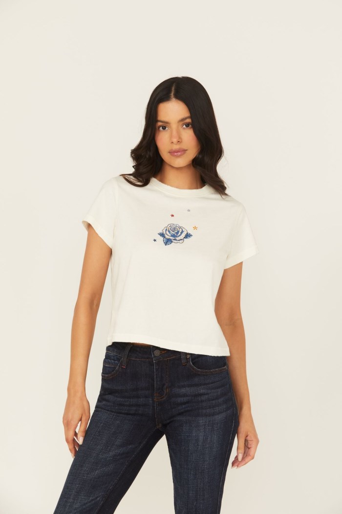 Special Offer Idyllwind Women's Rhinestone Rose Short Sleeve Cropped Graphic Tee | Ivory