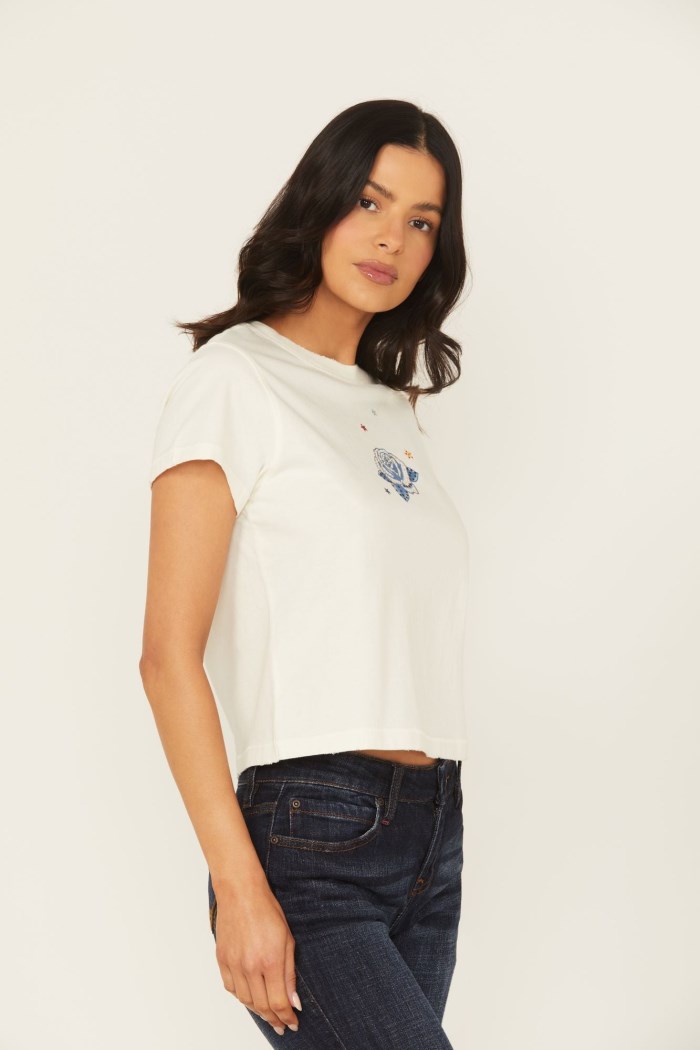 Special Offer Idyllwind Women's Rhinestone Rose Short Sleeve Cropped Graphic Tee | Ivory