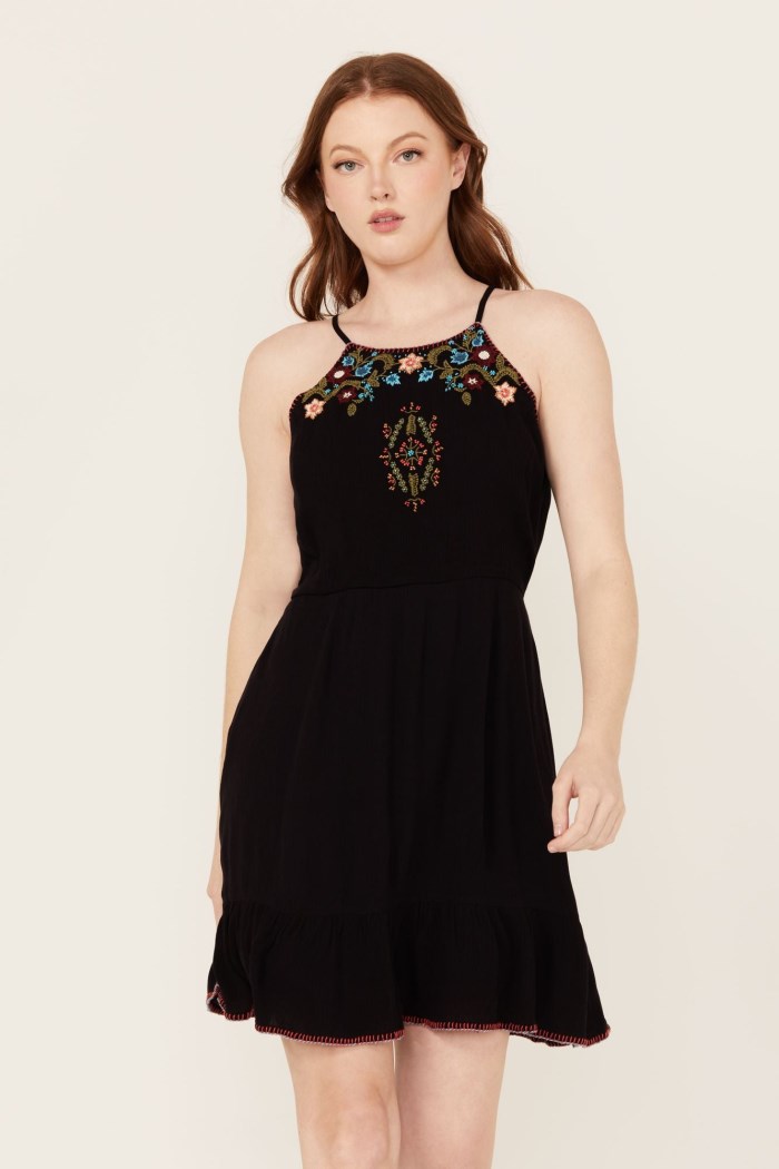 Special Offer Idyllwind Women's Wolfeboro Embroidered And Beaded Halter Mini Dress | Black