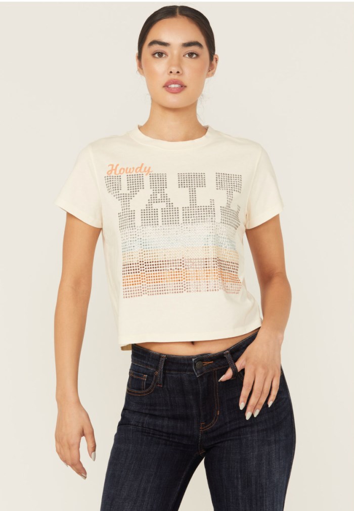 Special Offer Idyllwind Women's Y'all Embellished Short Sleeve Cropped Graphic Tee | Ivory