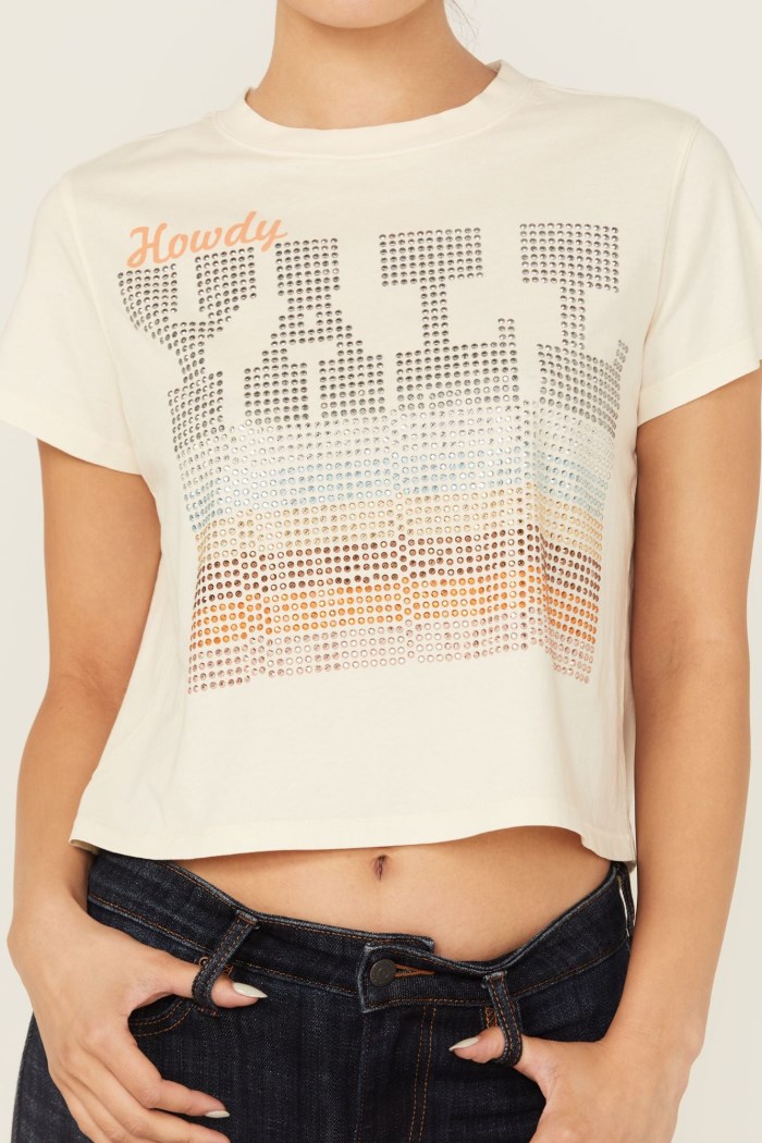 Special Offer Idyllwind Women's Y'all Embellished Short Sleeve Cropped Graphic Tee | Ivory