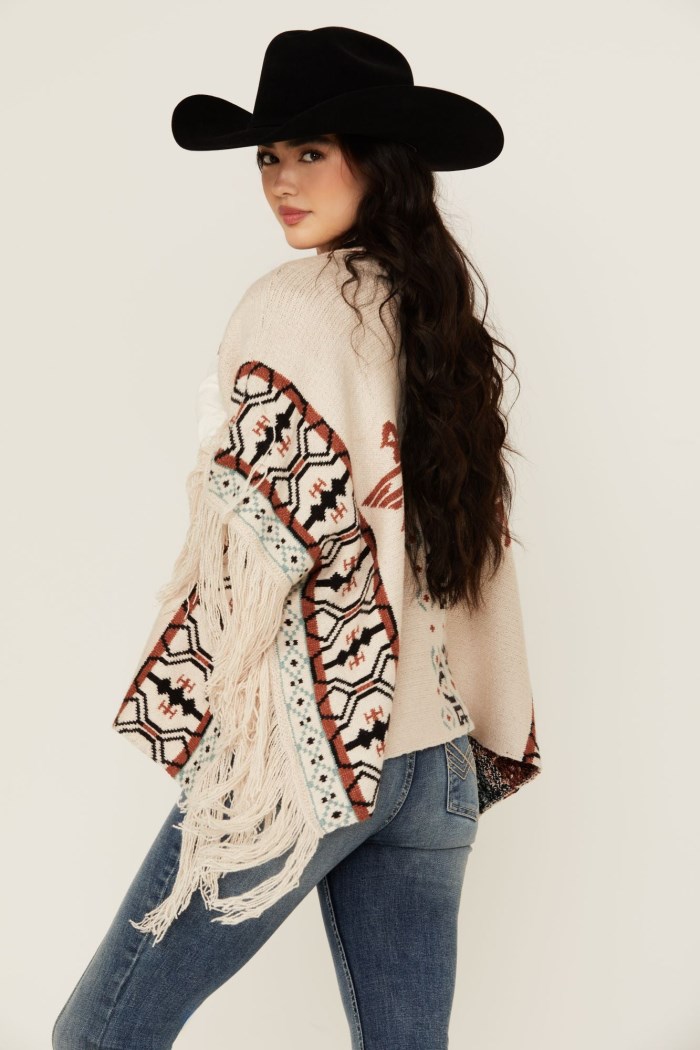 Special Offer Idyllwind Women's Flyaway Southwestern Print Fringe Button-Down Poncho | Ivory