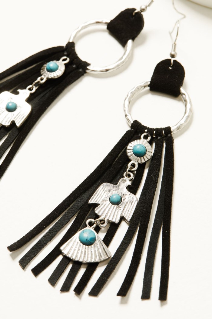 Special Offer Idyllwind Women's Garland Thunderbird Leather Fringe Earrings | Black