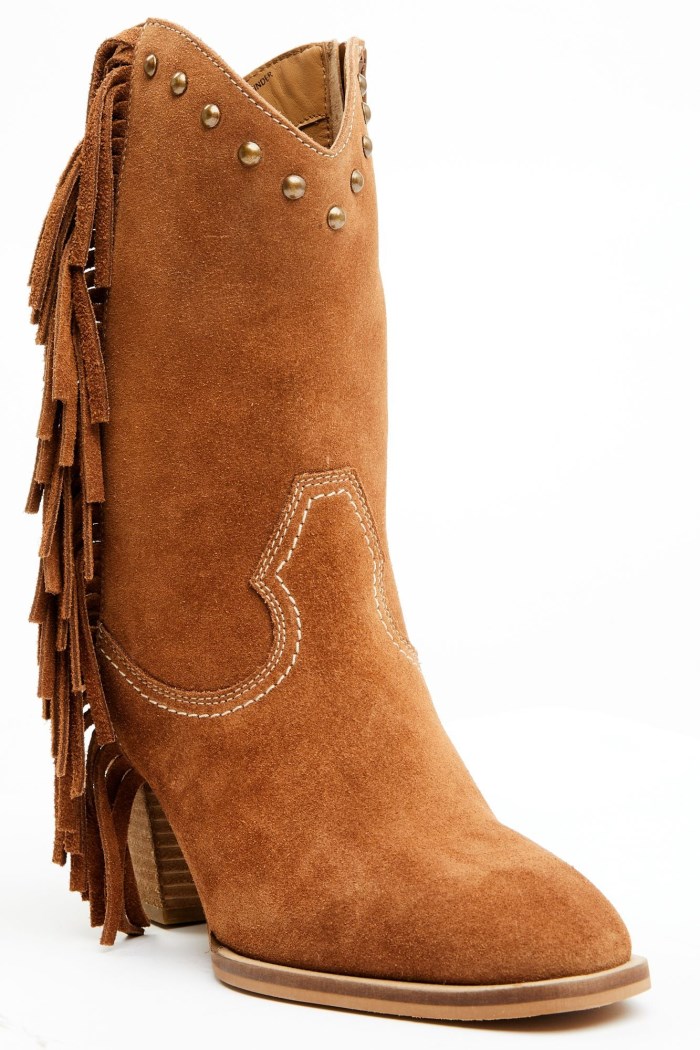 Special Offer Idyllwind Women's Sidewinder Studded Fringe Suede Fashion Booties - Round Toe | Brown
