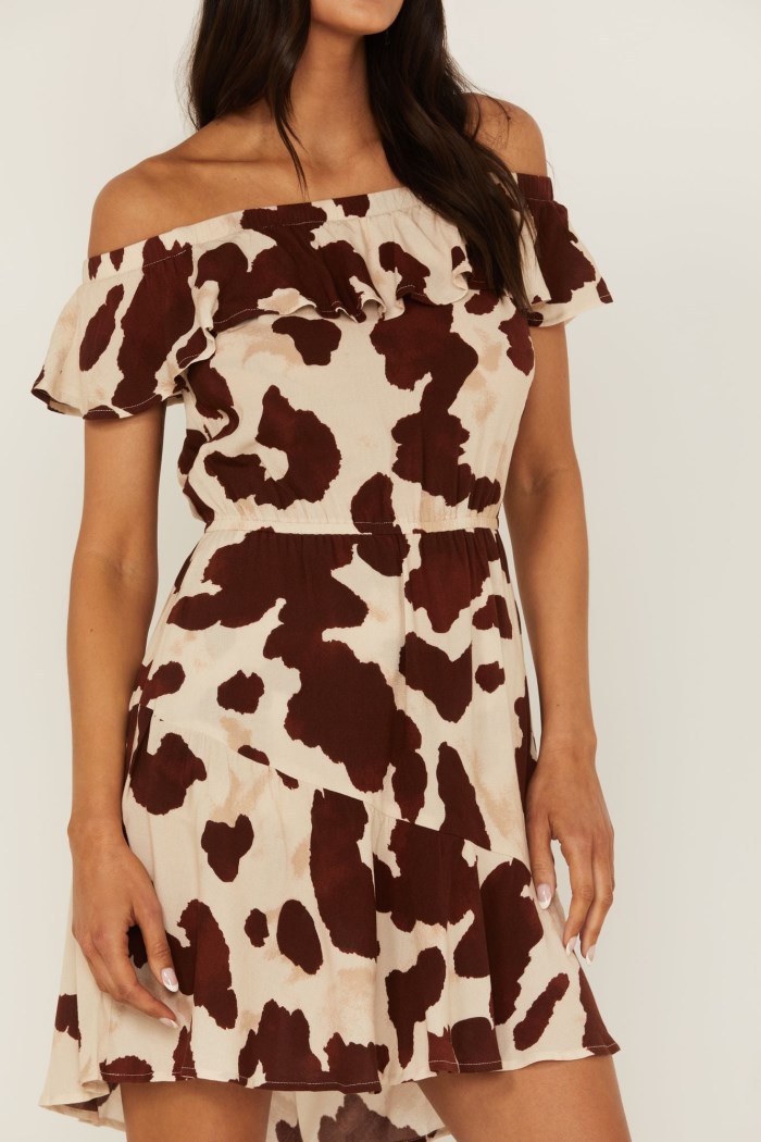 Special Offer Idyllwind Women's Made For This Off-Shoulder Cow Print Dress | Tan