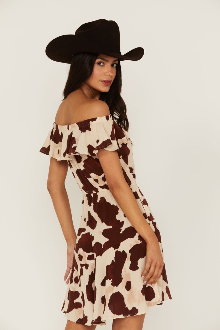 Special Offer Idyllwind Women's Made For This Off-Shoulder Cow Print Dress | Tan