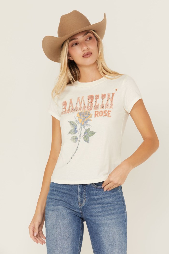 Special Offer Idyllwind Women's Ramblin' Rose Trusty Embellished Short Sleeve Graphic Tee | Ivory
