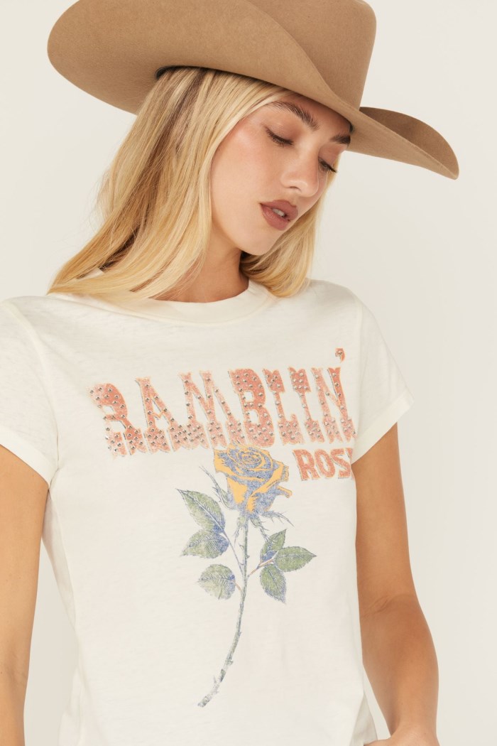 Special Offer Idyllwind Women's Ramblin' Rose Trusty Embellished Short Sleeve Graphic Tee | Ivory