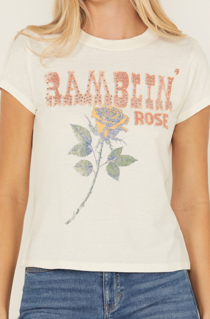 Special Offer Idyllwind Women's Ramblin' Rose Trusty Embellished Short Sleeve Graphic Tee | Ivory