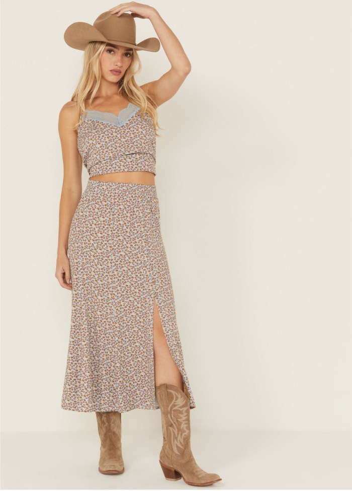 Special Offer Idyllwind Women's Richardson Floral Print Button Front Midi Skirt | Light Blue