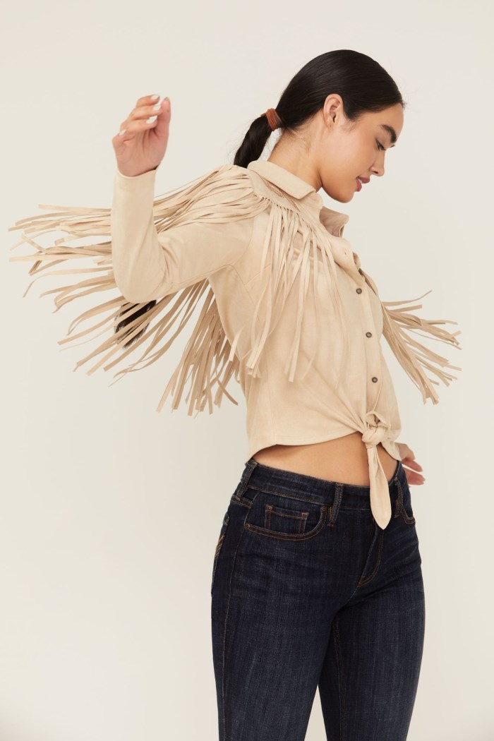 Special Offer Idyllwind Women's Fringe Embroidered Long Sleeve Button-Down Western Shirt | Stone