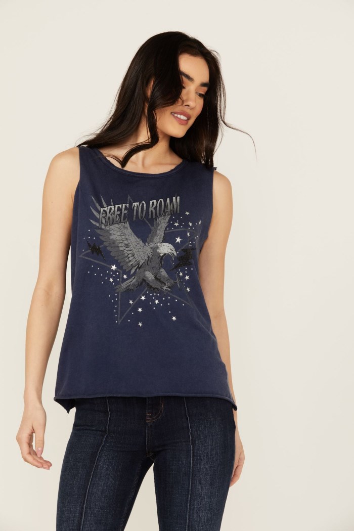 Special Offer Idyllwind Women's Monetta Freebird Graphic Tank | Steel Blue