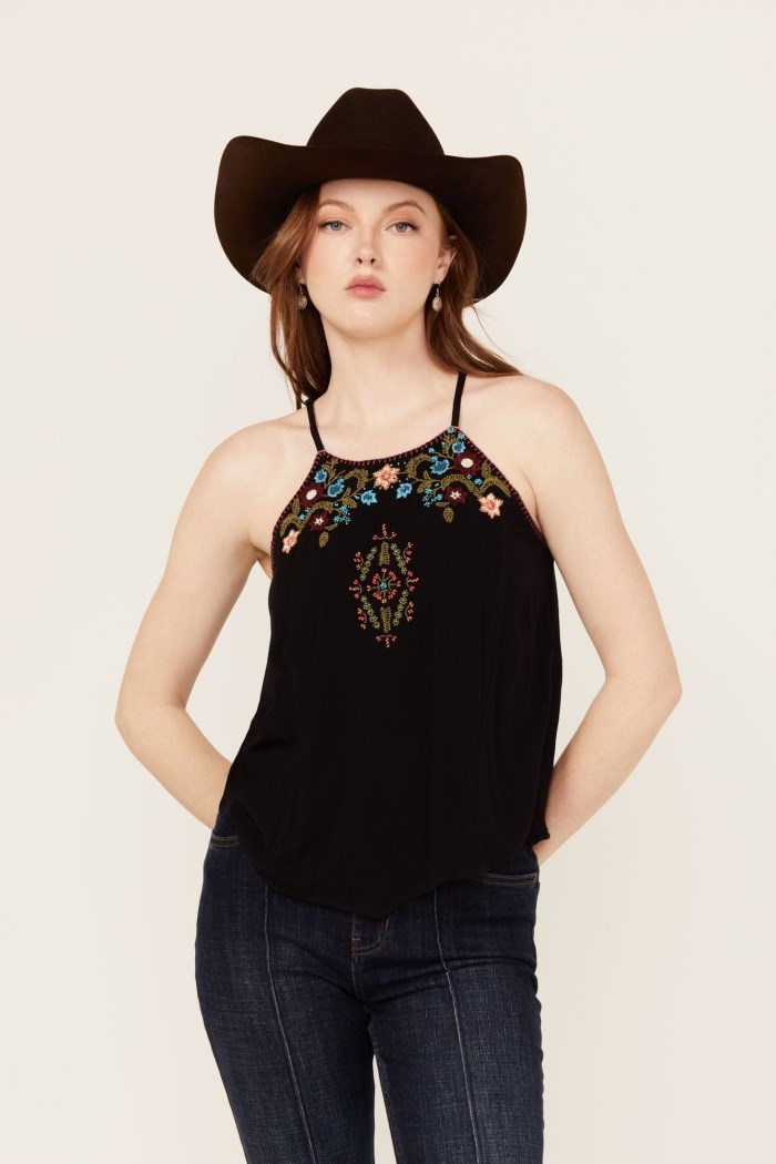 Special Offer Idyllwind Women's Surrey Embroidered And Beaded Halter Top | Black