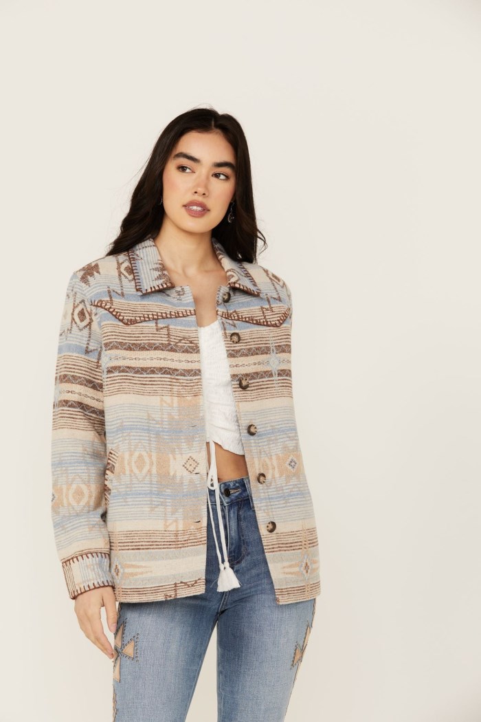 Special Offer Idyllwind Women's Hickorydale Southwestern Print Shacket | Light Blue