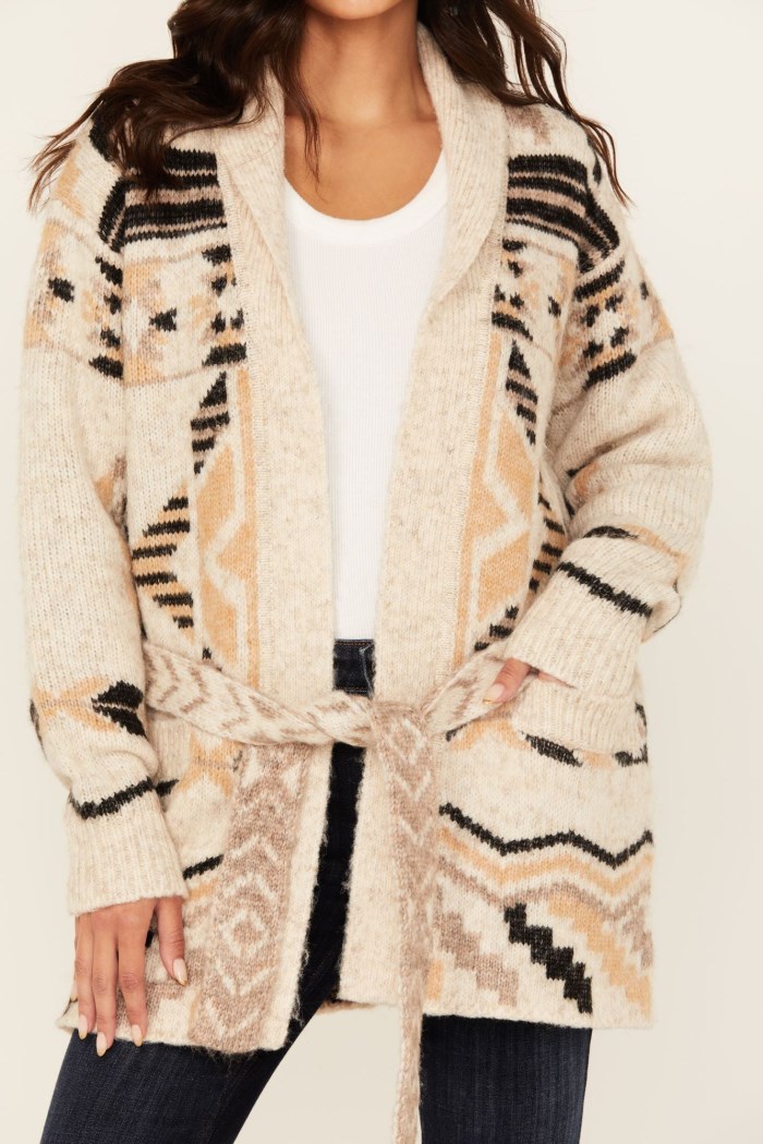 Special Offer Idyllwind Women's Nora Southwestern Print Belted Sweater | Ivory