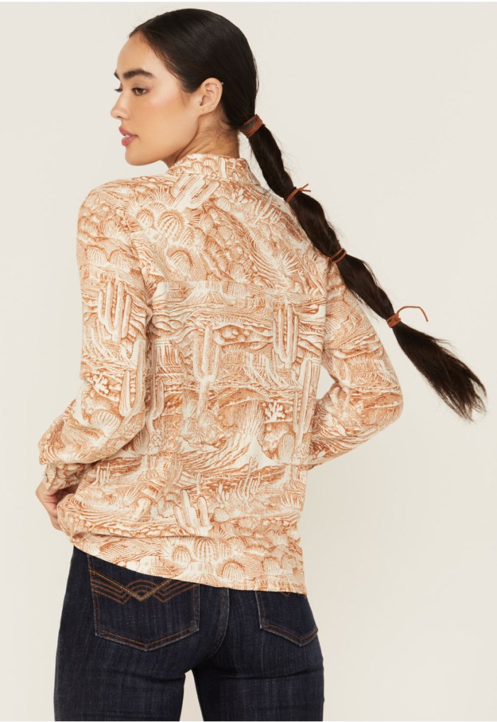 Special Offer Idyllwind Women's Rockwall Conversation Print Feather Light Long Sleeve Pearl Snap Western Shirt | Caramel