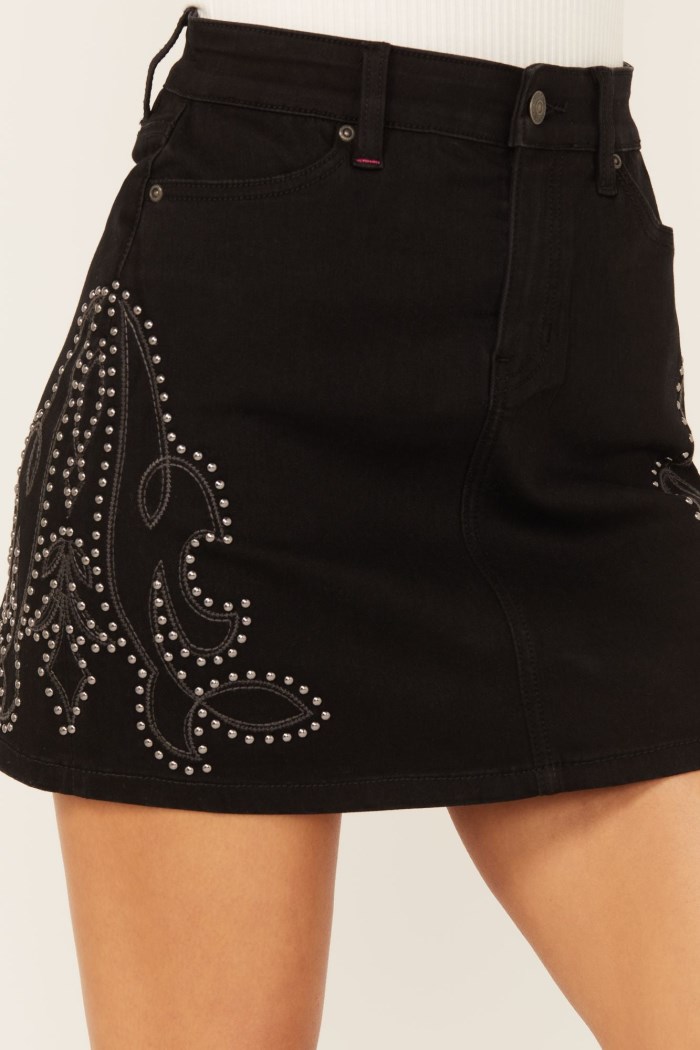 Special Offer Idyllwind Women's Burbank Embroidered And Studded Stretch Denim Skirt | Black
