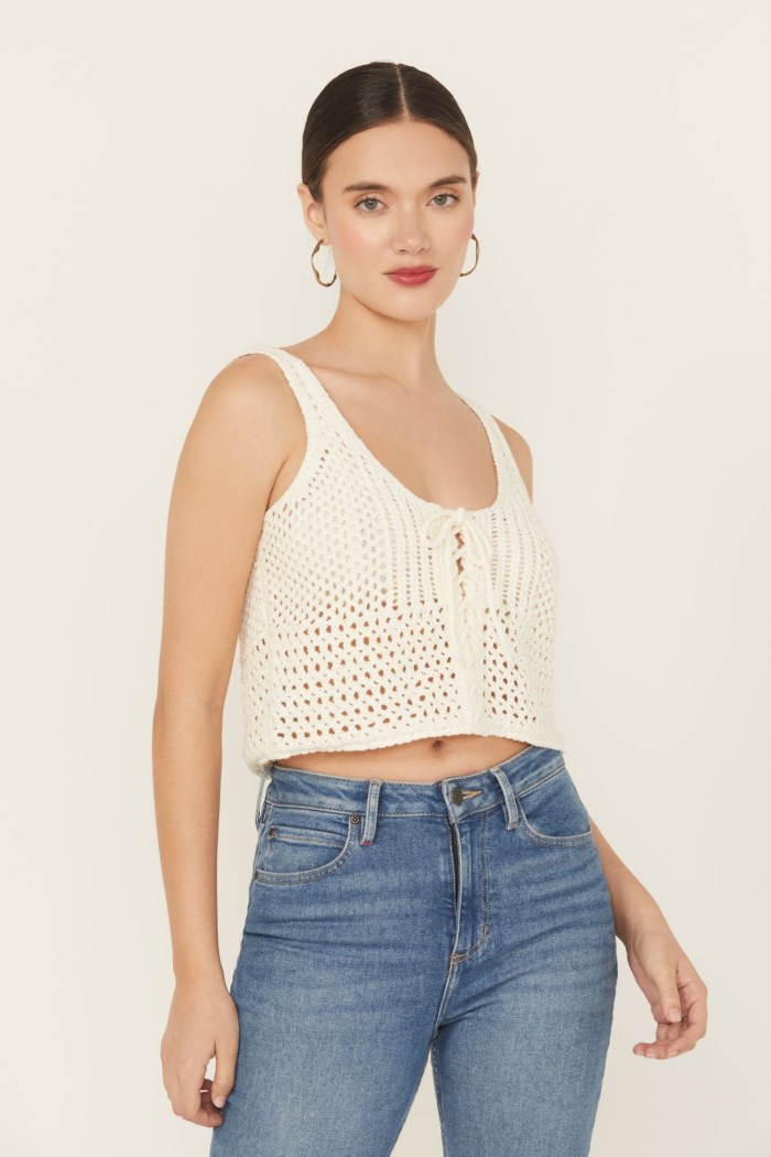 Special Offer Idyllwind Women's Rockwall Open Weave Cropped Sweater Tank | Ivory