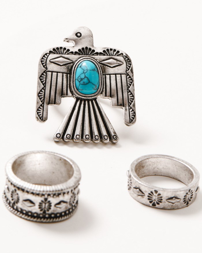 Special Offer Idyllwind Women's Myrtle Thunderbird Ring Set - 3 Piece | Turquoise
