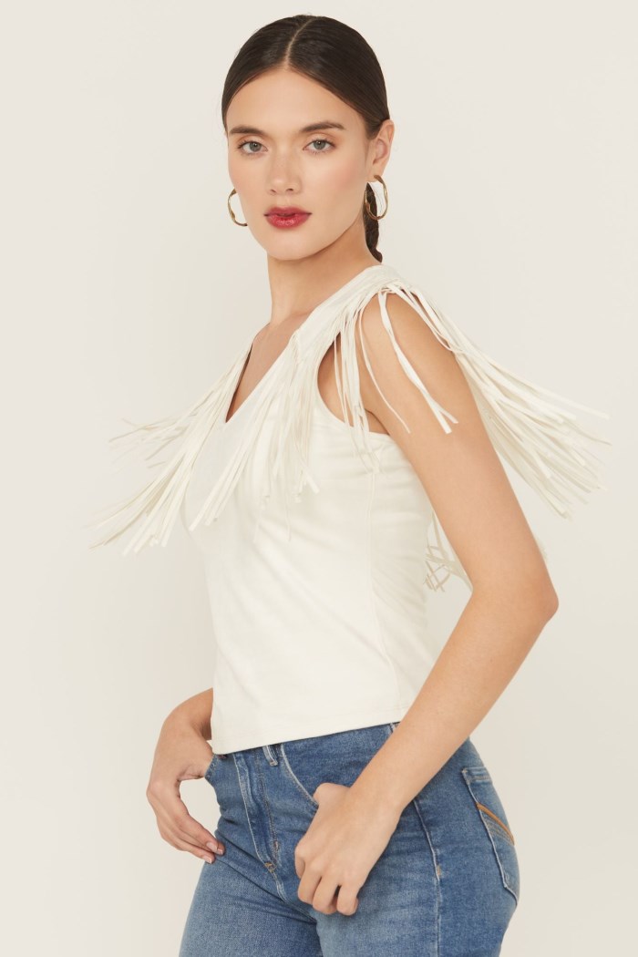 Special Offer Idyllwind Women's Lady Luck Fringe Faux Suede Top | Ivory