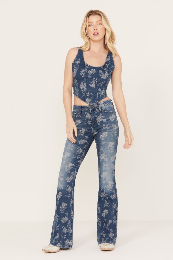 Special Offer Idyllwind Women's Floral Drive High Risin Flare Jeans | Dark Medium Wash