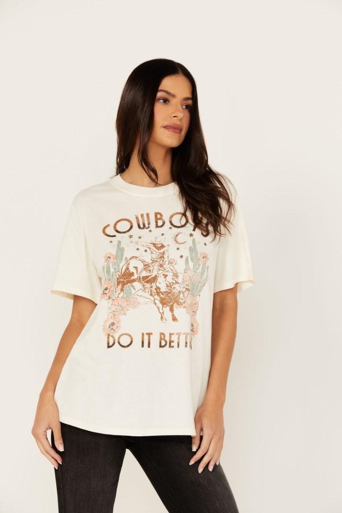 Special Offer Idyllwind Women's Cowboys Do It Better Embellished Short Sleeve Graphic Tee | Ivory