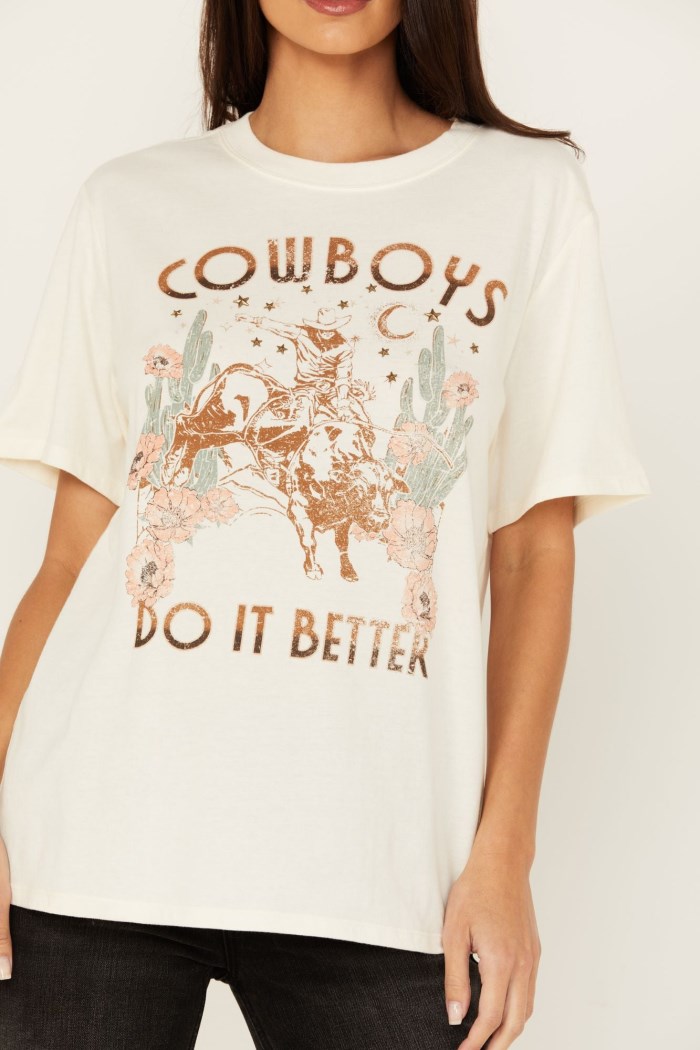 Special Offer Idyllwind Women's Cowboys Do It Better Embellished Short Sleeve Graphic Tee | Ivory