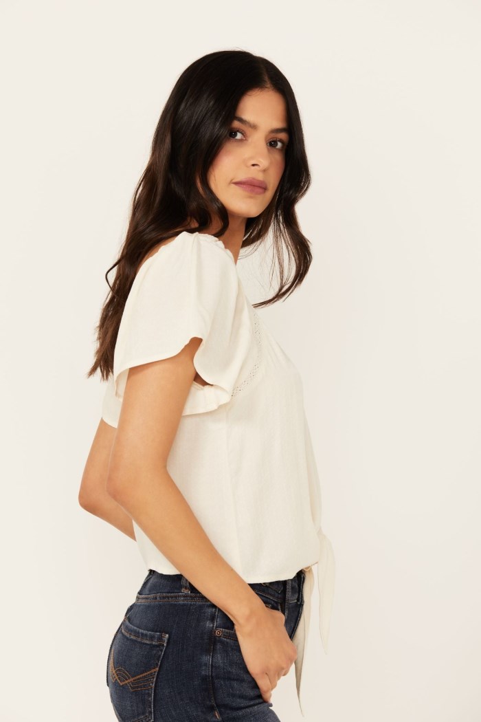 Special Offer Idyllwind Women's Tern Flutter Sleeve Tie Front Top | Ivory