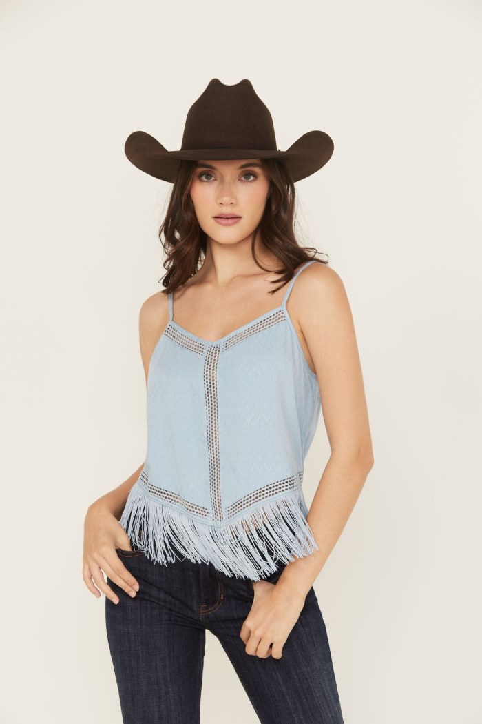 Special Offer Idyllwind Women's Briarwick Jacquard Print Fringe And Lace Tank Top | Light Blue