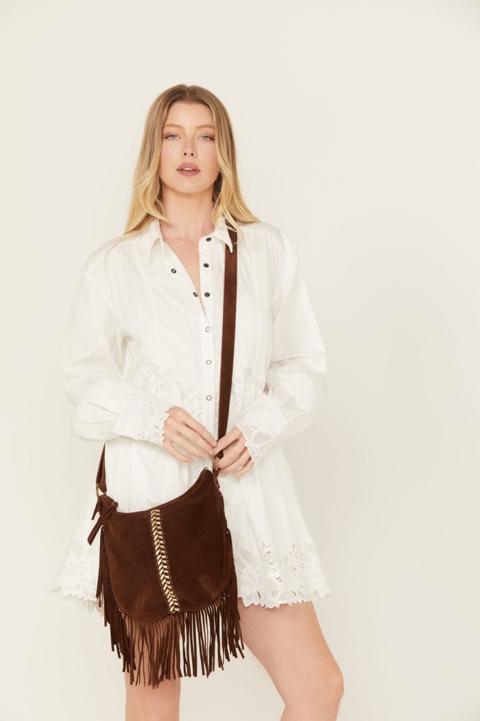 Special Offer Idyllwind Women's Perlita Suede Fringe Crossbody Bag | Brown