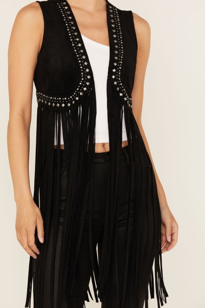 Special Offer Idyllwind Women's Walnut Studded Fringe Faux Suede Vest | Black
