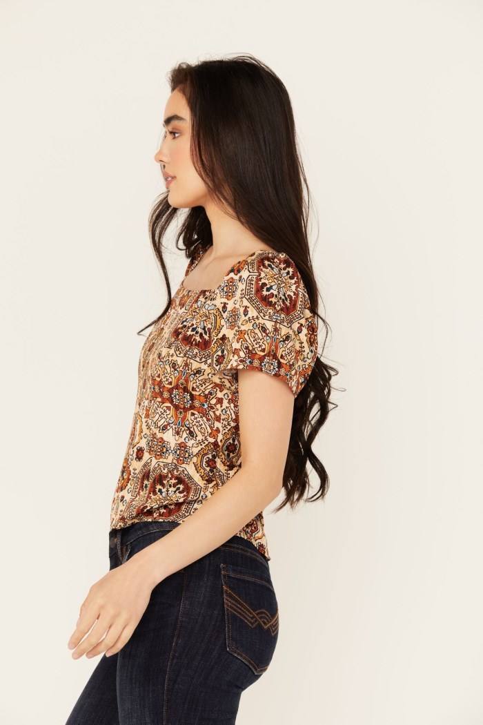 Special Offer Idyllwind Women's Slaydon Tapestry Print Short Sleeve Shirt | Lt Brown