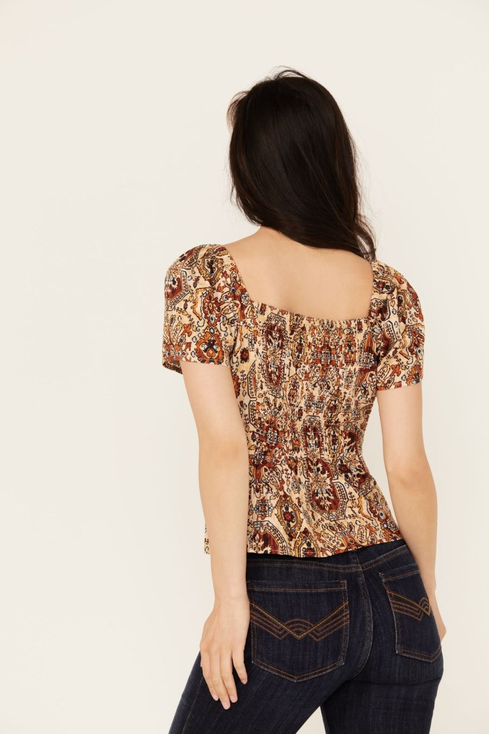 Special Offer Idyllwind Women's Slaydon Tapestry Print Short Sleeve Shirt | Lt Brown