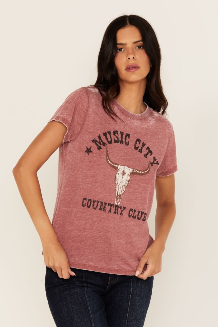 Special Offer Idyllwind Women's Music City Country Club Short Sleeve Graphic Tee | Wine
