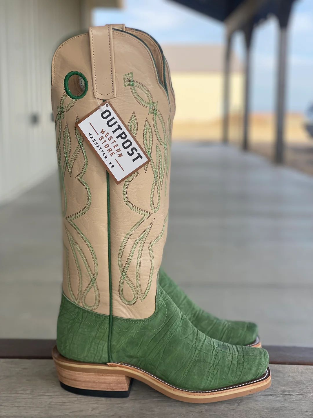 New Arrivals Olathe Olive Buffed Elephant Tall Top Boots - Green/Bone