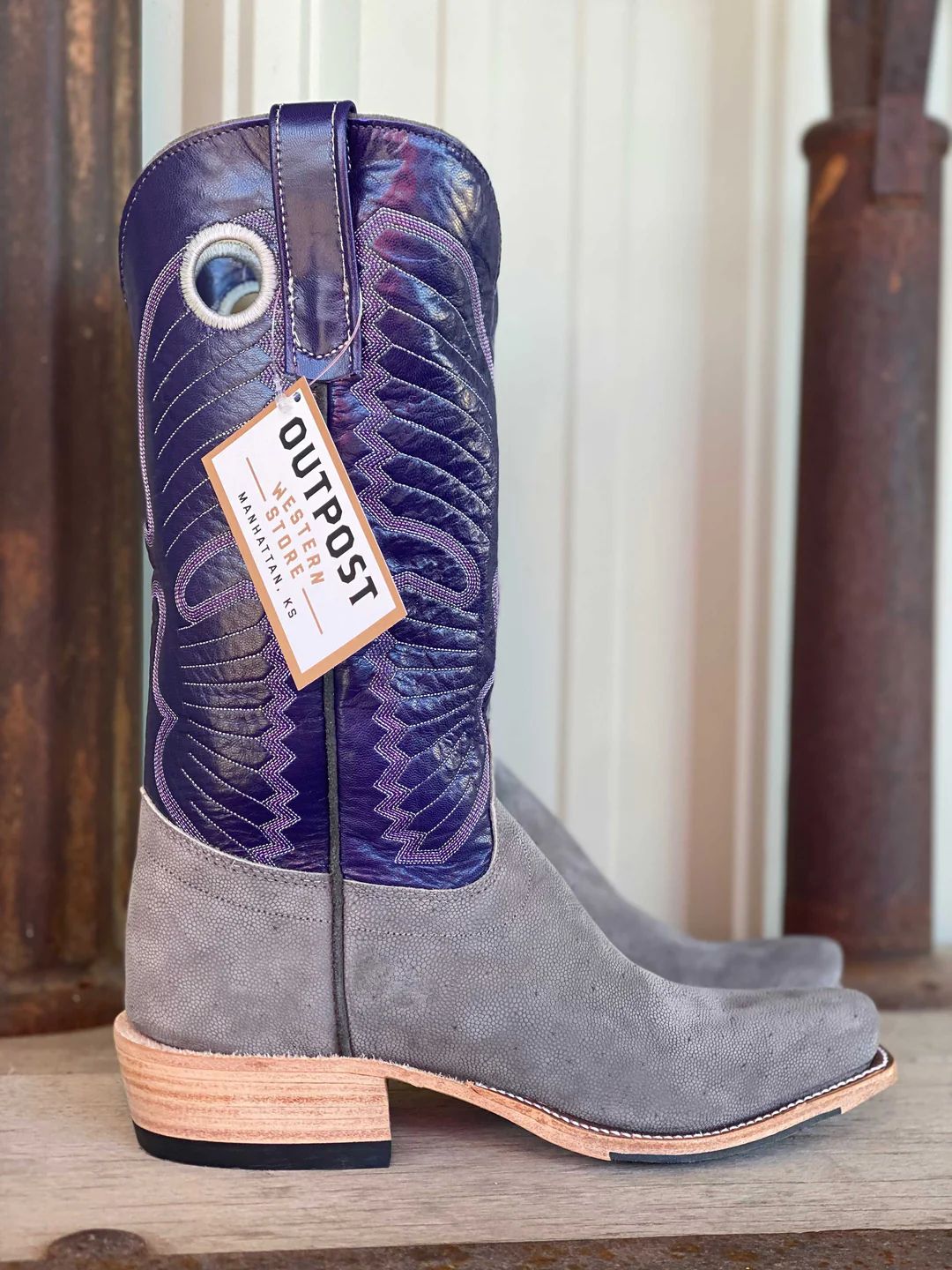 New Arrivals Olathe Grey Buffed Elephant Boots - Grey/Purple