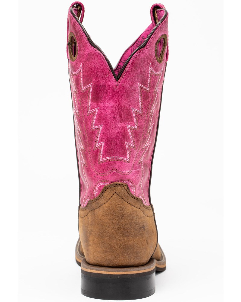 Quick Ship Shyanne Latest Little Girls' Lainie Western Boots - Square Toe | Brown/pink