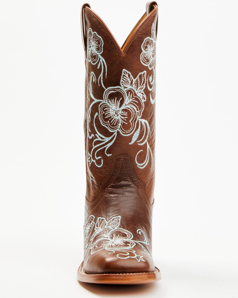 Quick Ship Shyanne Latest Women's Lasy Floral Embroidered Western Boots - Broad Square Toe | Turquoise